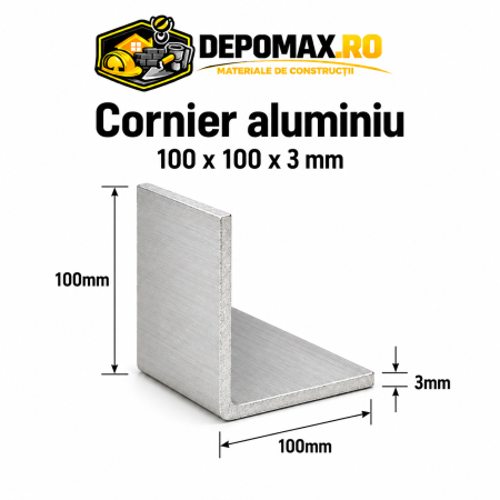 Cornier aluminiu 100 x 100 x 3 mm, 6 metri (EN AW-6060)